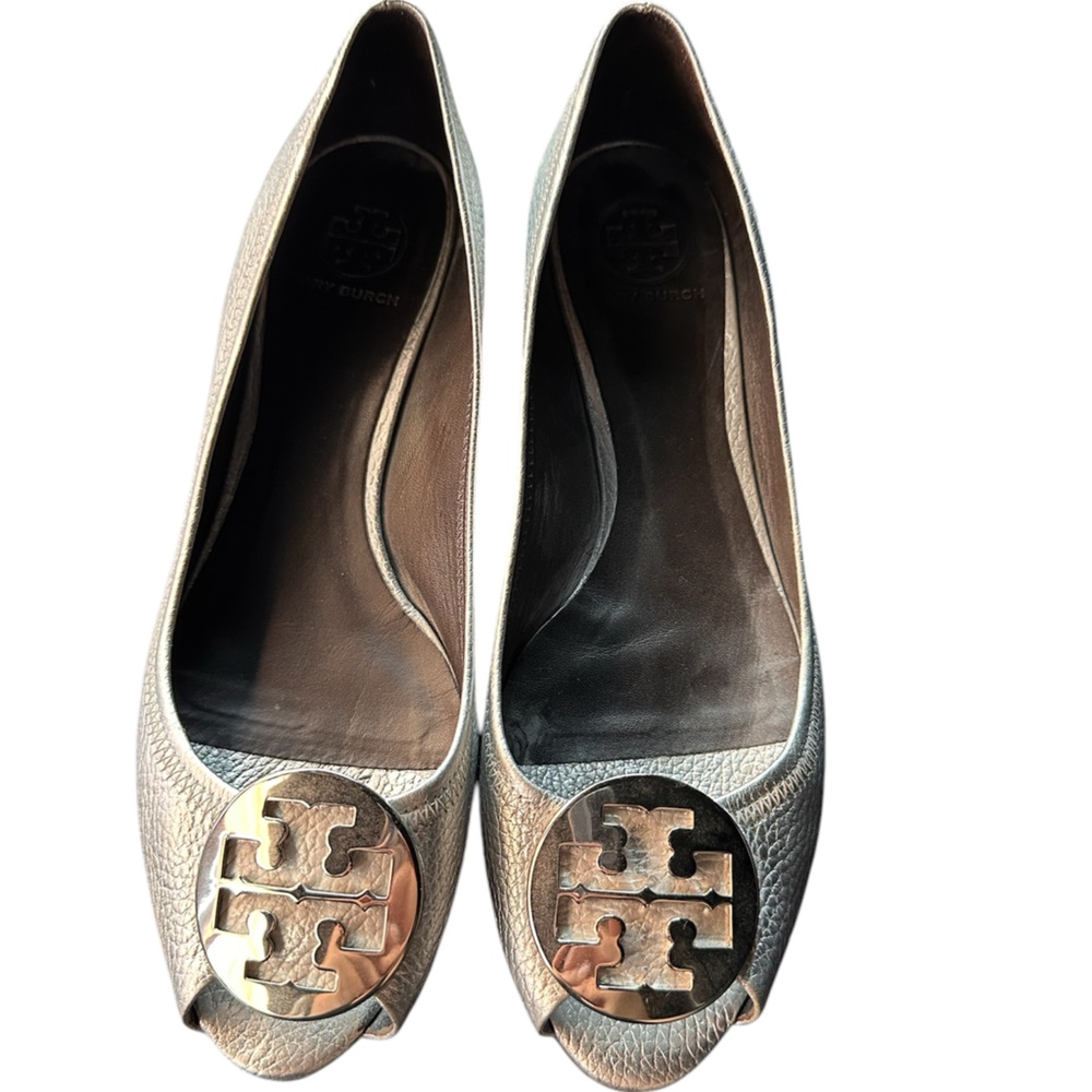 Tory Burch Silver Wedges with Logo